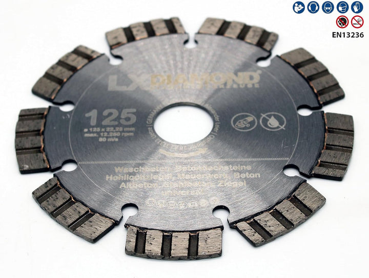 2x Diamant-Trennscheibe Ø 125mm x 22,23mm PREMIUM Turbo Beton Stein Mauerwerk passend für Diamantfrä