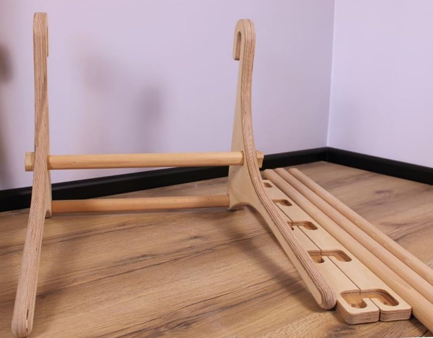 Komplettes Set aus robusten Trainingsgeräten aus Holz: stabile Dip-Stange und Klimmzugstange – 5-stu