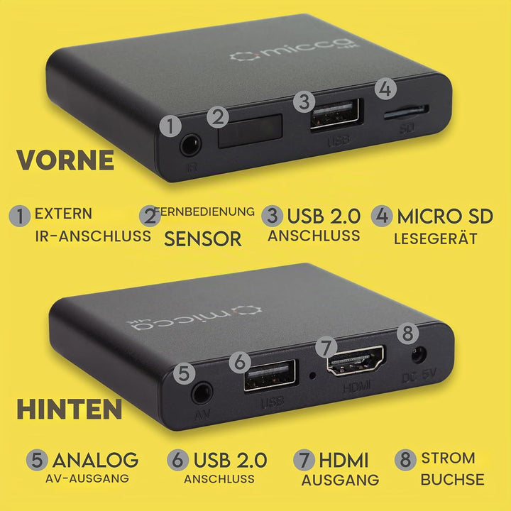 Micca Speck G3 2K Quad-HD Digitaler Media-Player für USB-Laufwerke und MicroSD-Karten, Digital Signa