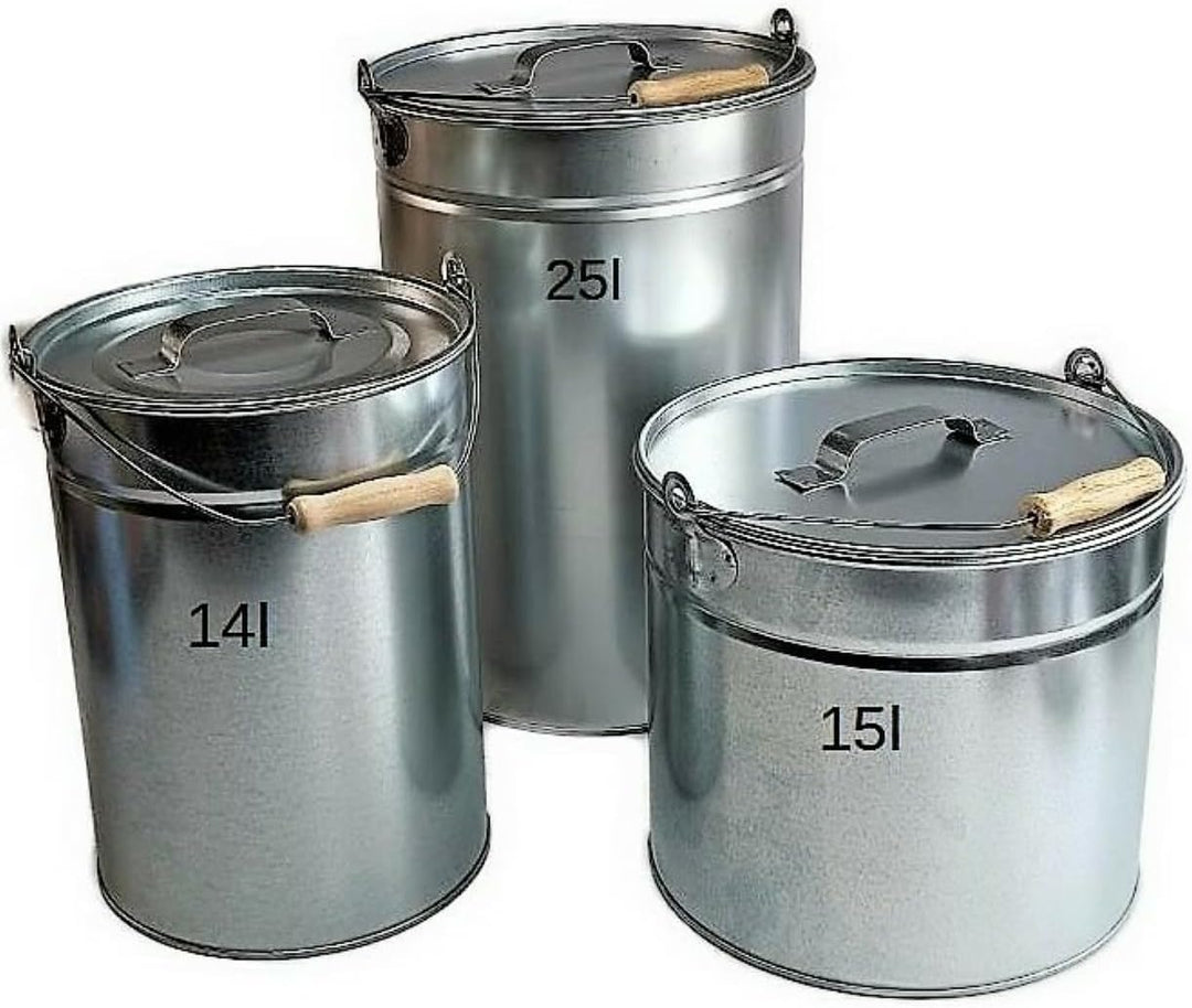 Ascheeimer Kohleeimer Mülleimer 25l, 15l oder 14l verzinkt mit Deckel, 25l