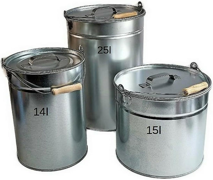 Ascheeimer Kohleeimer Mülleimer 25l, 15l oder 14l verzinkt mit Deckel, 25l