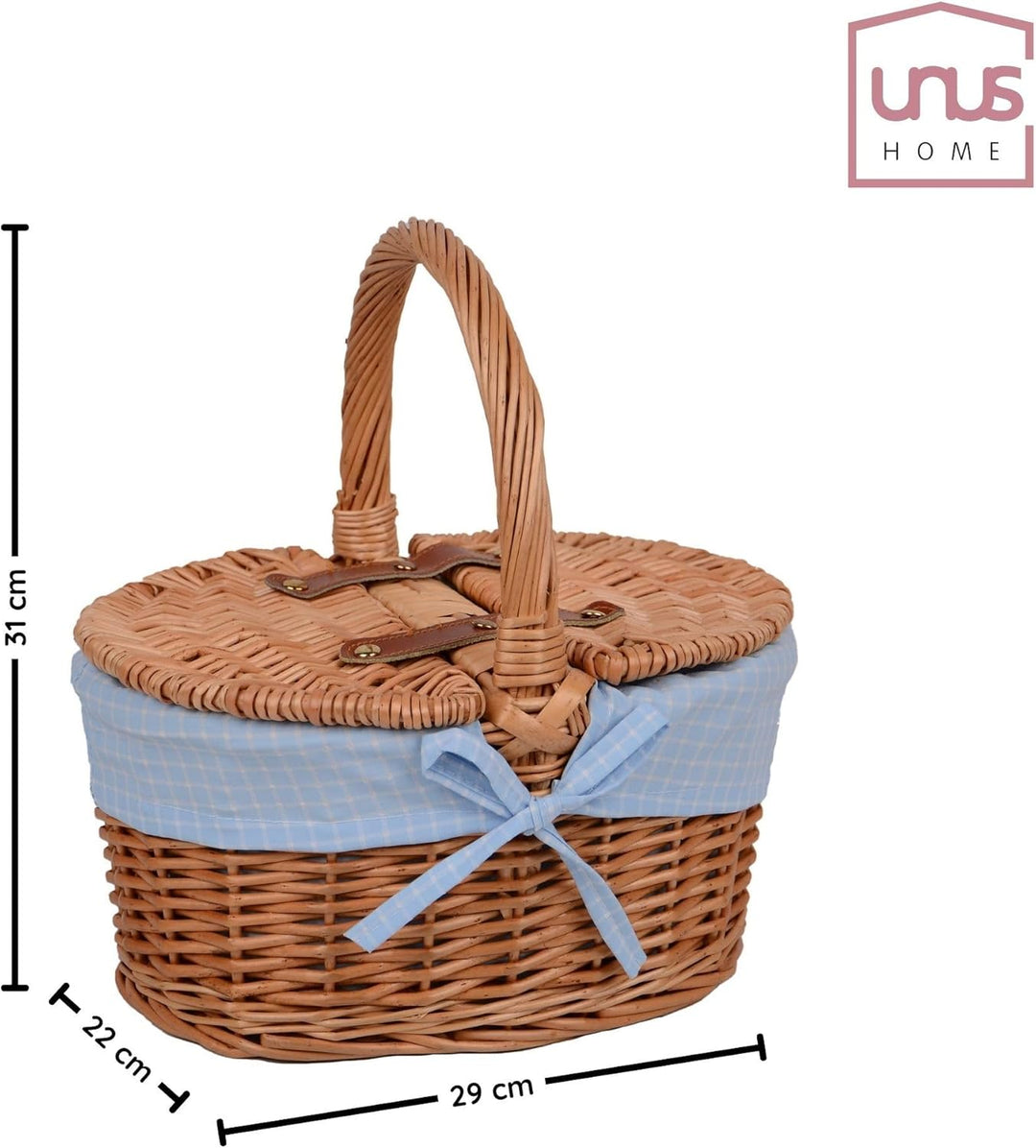 Picknickkorb Kinder Oval mit Ausstattung für 2 Personen Blau Oval Blau, Oval Blau