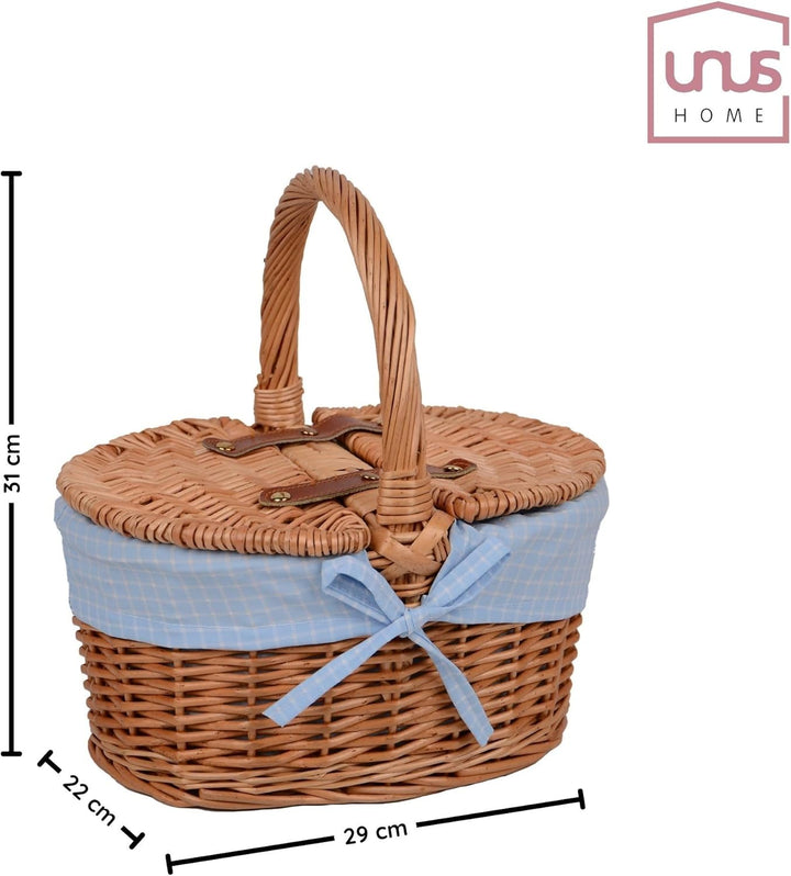 Picknickkorb Kinder Oval mit Ausstattung für 2 Personen Blau Oval Blau, Oval Blau