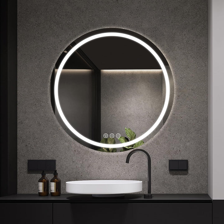 Badezimmerspiegel mit Beleuchtung, 70cm Runder Spiegel mit Beleuchtung, Wandspiegel mit Frontbeleuch