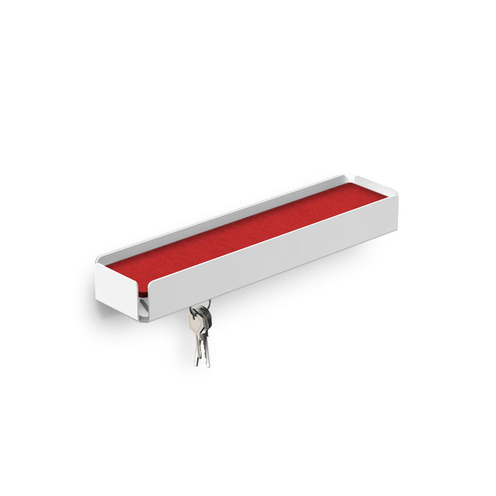 KEY-BOX - Weiss/Filz rot. Schlüsselbrett mit Ablage für den Flur, Schmuckorganizer für dein Bad oder