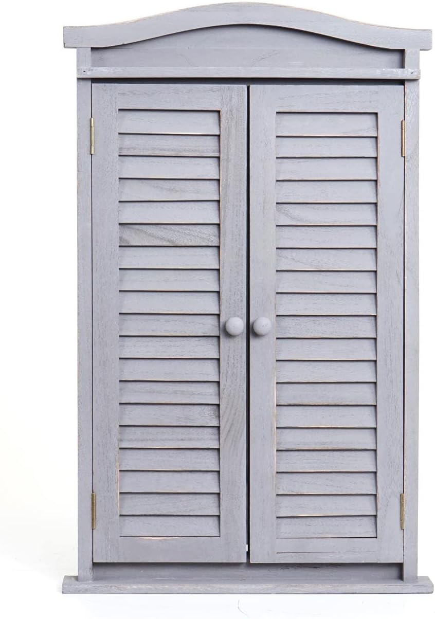 Mendler Wandspiegel Badspiegel Badezimmer Spiegelfenster mit Fensterläden, 71x46x5cm - Shabby grau,
