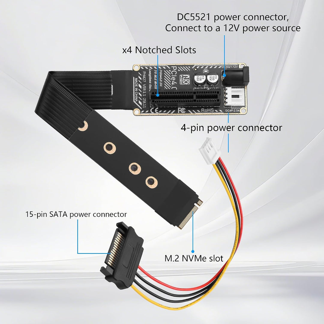 GINTOOYUN M.2 NVME zu PCIE X4 Grafikkarte Erweiterungskarte Mainboard M.2-M Schlüssel NVME Steckplat