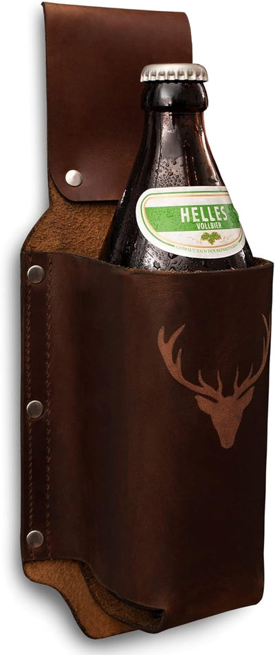Bierholster Biergürtel Flaschenhalter aus echtem Leder als Geschenk für Männer, Bierhalter als Gesch