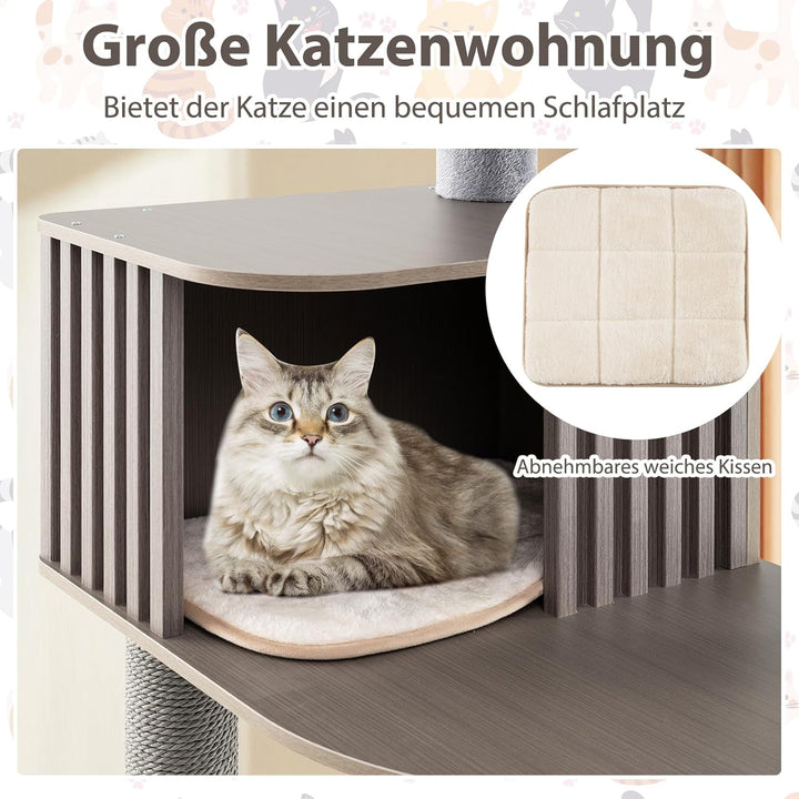 COSTWAY Kratzbaum gross, 171 cm, Katzenbaum mit Plattformen, Katzenhöhle, Sisal-Kratzbrett, Ball & a