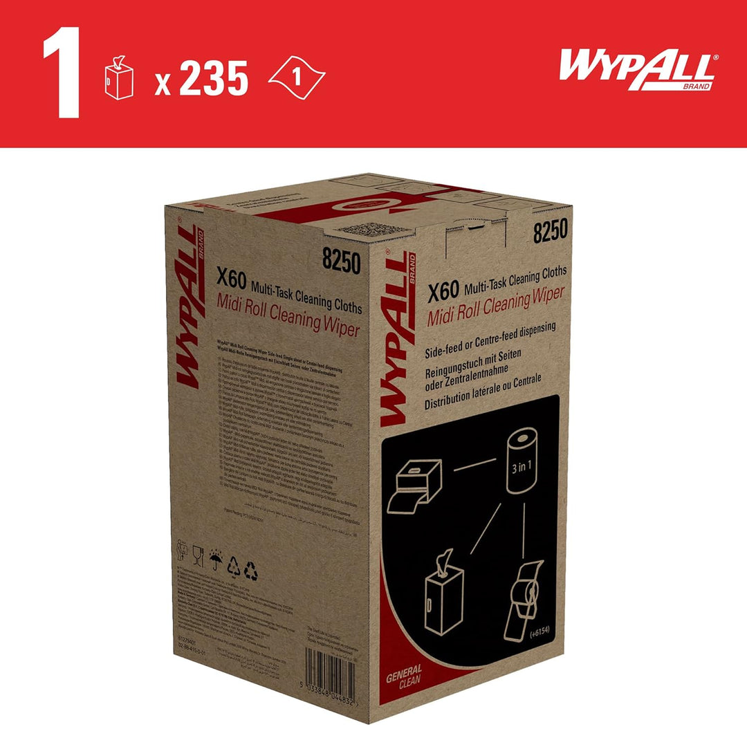 WypAll X60 General Clean Multi-Task Reinigungstücher 8250 – 2-in-1 Midi-Rollenreinigungssystem – 1 b