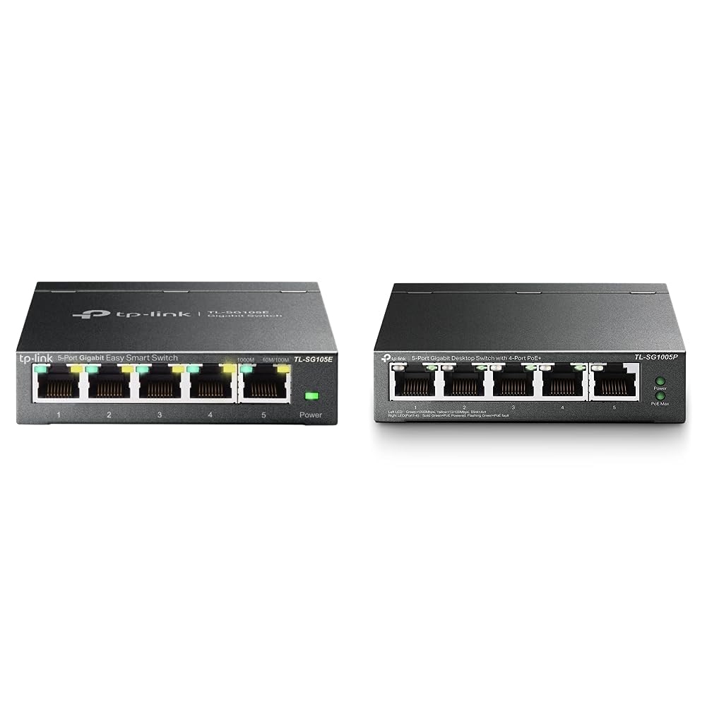 TP-Link TL-SG105E 5-Ports Gigabit Easy Smart Managed Netzwerk Switch mit TL-SG1005P 5-Port Gigabit L