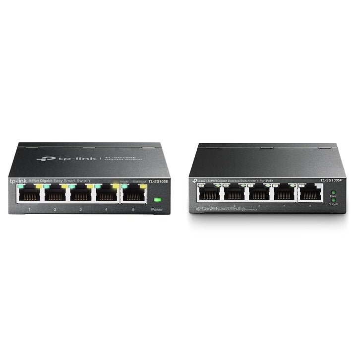 TP-Link TL-SG105E 5-Ports Gigabit Easy Smart Managed Netzwerk Switch mit TL-SG1005P 5-Port Gigabit L