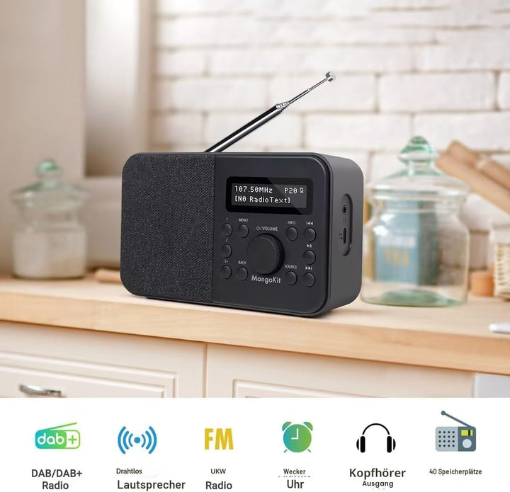 MangoKit PR2S Tragbares DAB+ Digitalradio,Küchen-FM-Radio,Bluetooth-Lautsprecher,Persönliches DAB-Ra
