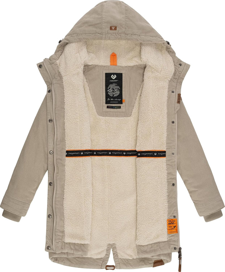 Ragwear Damen Winterjacke Wintermantel Cord-Mantel mit Kapuze Canny Corduroy XS-6XL XL Bone, XL Bone