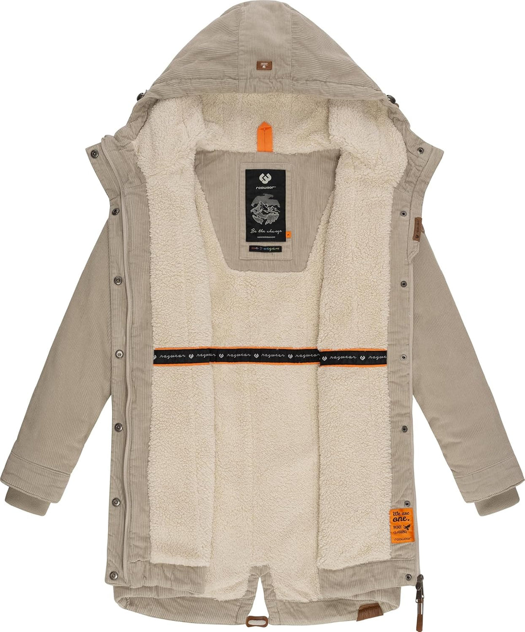 Ragwear Damen Winterjacke Wintermantel Cord-Mantel mit Kapuze Canny Corduroy XS-6XL 3XL Bone, 3XL Bo