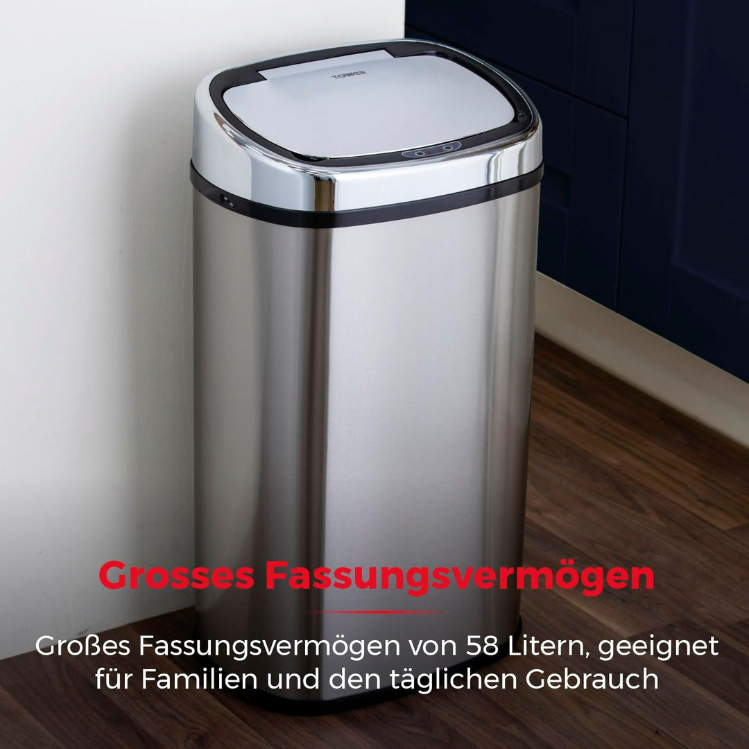 Tower T80901 Edelstahl Mülleimer Mit Sensor - Automatisch Mit Soft-Close-Funktion, Manuelle Öffnungs