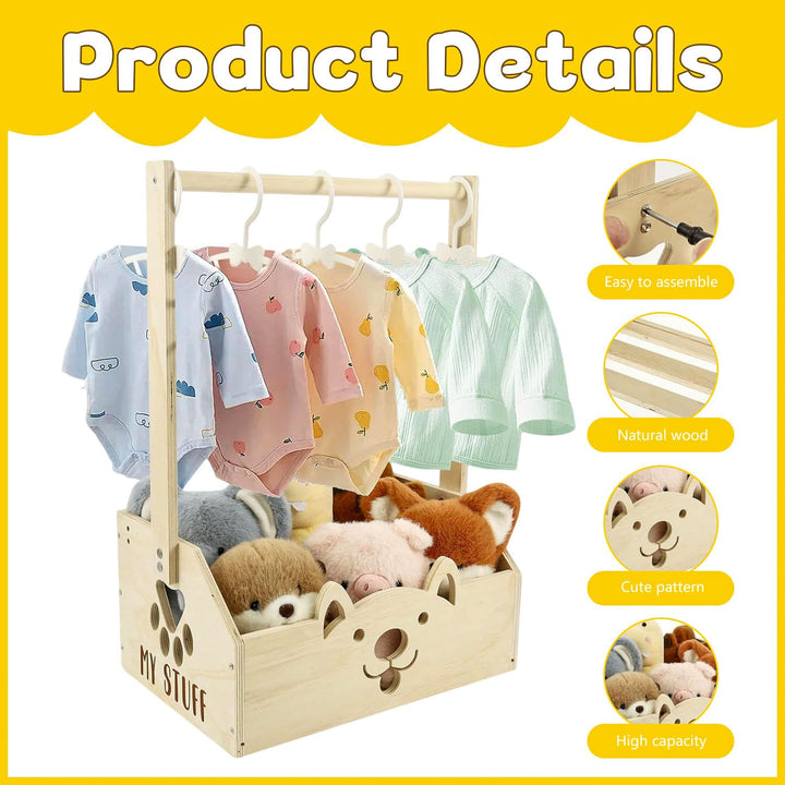 Holz Baby Geschenk Korb mit Griff, Holz Babyparty Schrank, Babykorb Geschenk mit 5 Kleiderbügel, Sho