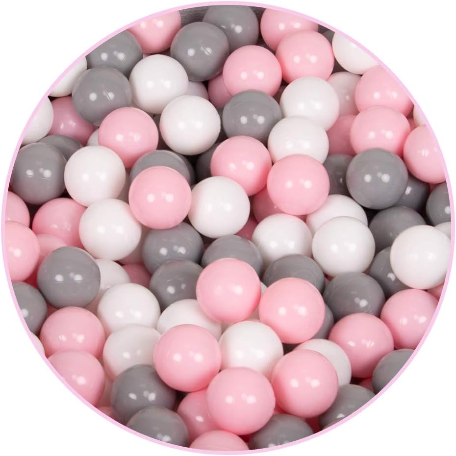 SELONIS Bällebad Bällepool Für Baby Kinder 90X30cm/300 Bälle Rund, Hellgrau: Weiss/Grau/Puderrosa A