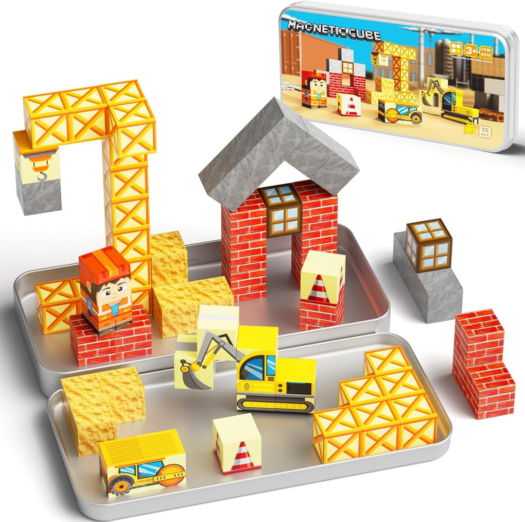 Magnetische Bausteine Reisespielzeug für Kinder, Tragbare Eisenbox Magnetische Spielsteine Magnetisc