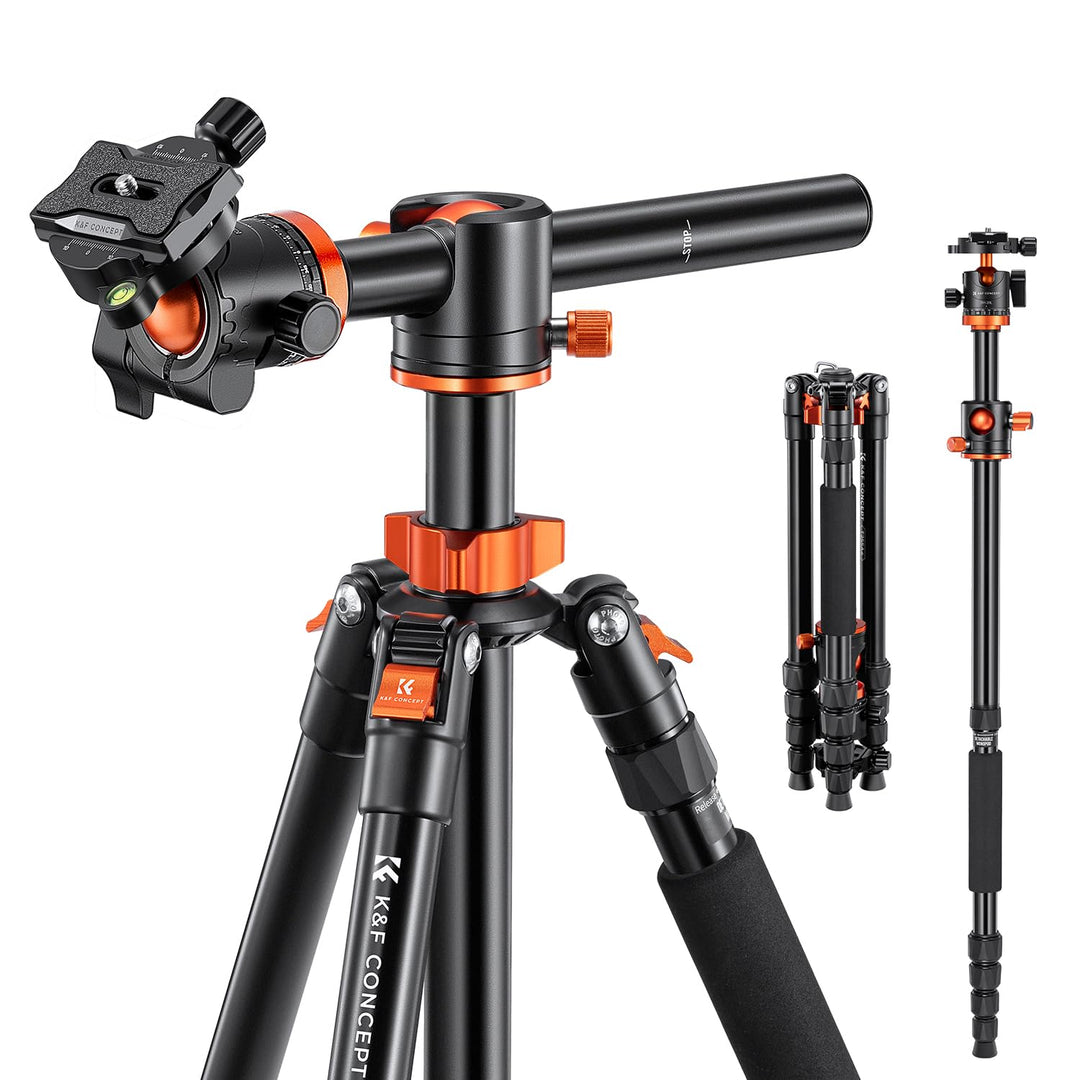 K&F Concept 170cm Kamerastativ, Stativ mit 90 Grad Mittelsäulen Einbeinsativ-Funktion, 360° Kugelkop