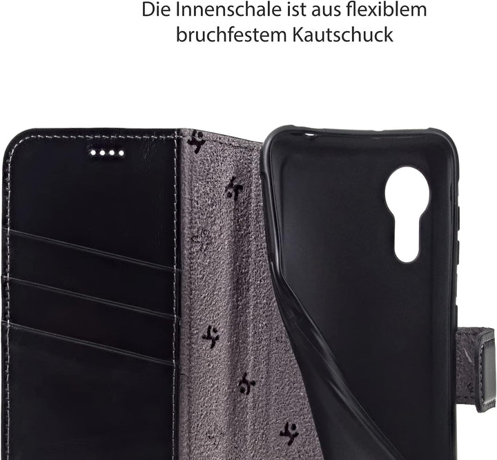 Suncase Book-Style Hülle kompatibel mit Samsung Galaxy Xcover 5 Leder Tasche (Slim-Fit) Lederhülle H