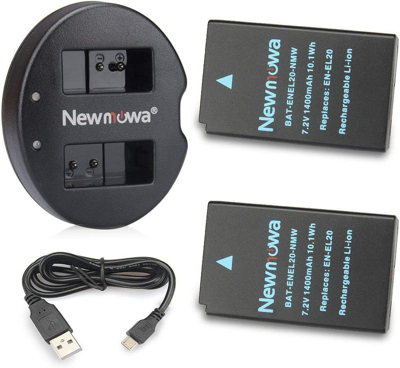 Newmowa Ersatz Akku EN-EL20 (2er Pack) und tragbar Micro USB Ladegerät Kit für Nikon EN-EL20, Nikon