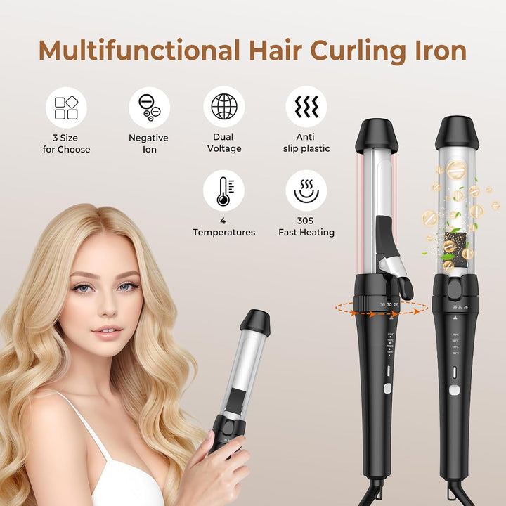 Lockenstab Grosse Locken 3 in 1, 26/30/36mm Lockenstab Grosser Zylinder Lockenstab, 150-210℃ Haarzan