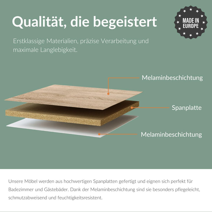 Planetmöbel Spiegelschrank in Sonoma Eiche Breite 50cm, Badspiegel Hängeschrank mit Softclose Schran