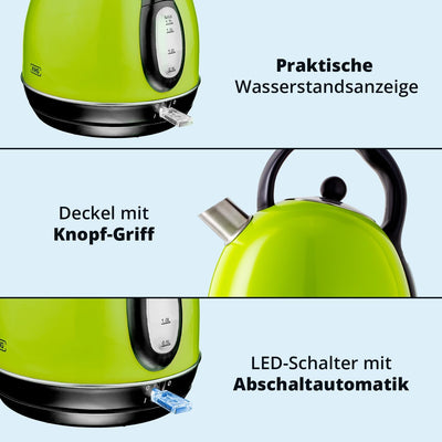 KHG Frühstücksset Wasserkocher & Toaster, Lime-Grün, Kessel-Kocher 1,7 Liter, 360° Sockel, Kalkfilte