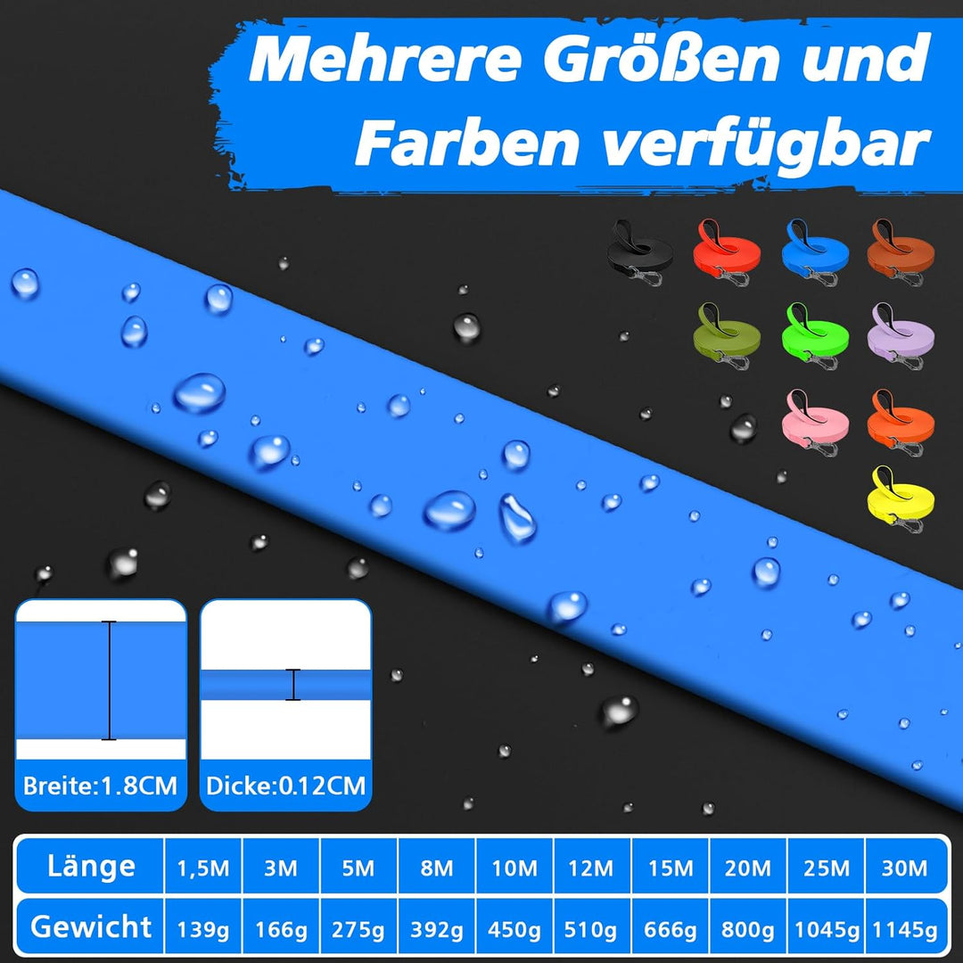 X XBEN Wasserfest Schleppleine für Hunde,3M 5M 10M 15M 20M 30M Gummierte Schleppleine mit Abschliess
