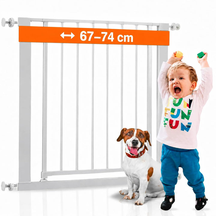 ALMAR Baby Sicherheitsgitter, 67-74 cm, Weiss, einfache Montage, ohne Schrauben für Türen, Flure ode