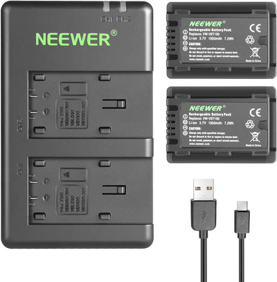 Neewer VW-VBT190 Akku (2er Pack / 1950 mAh) und Dual USB Ladegerät Set Kompatibel mit Panasonic HC-V