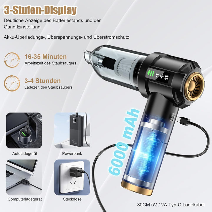 RABIGALA Handstaubsauger Akku 4-in-1, 28000PA Auto Staubsauger Stark mit Bürstenloser Motor, Handsta