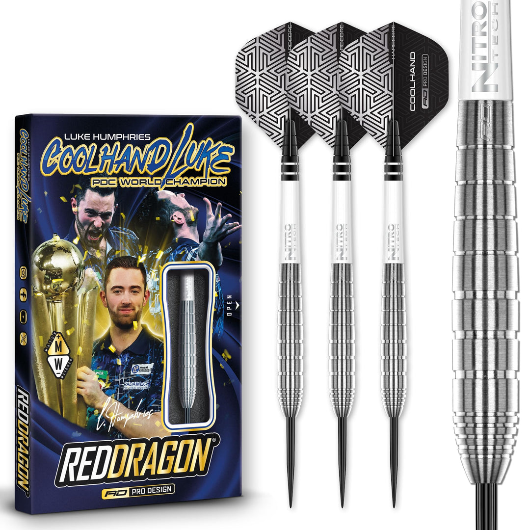 RED DRAGON Luke Humphries TX Serie Premium Wolfram Steeltip Dart Set mit Flüge und Schäften 22G 1, 2