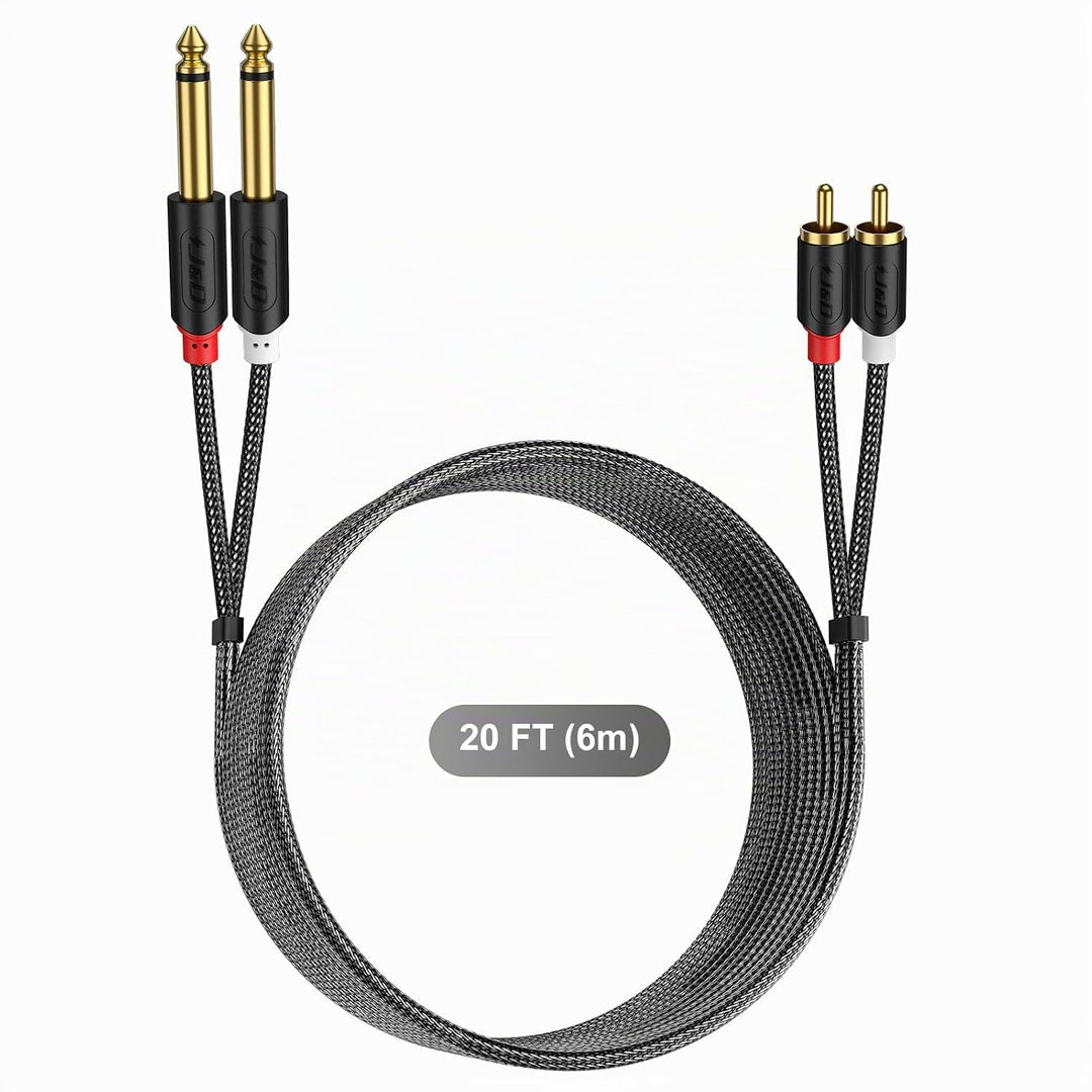 J&amp;D 2x 6,35 mm zu 2RCA Kabel, Gold-Plated [AudioWave-Serie] 2 x 6,35mm 1/4" Männlich TS zu 2 RCA Män
