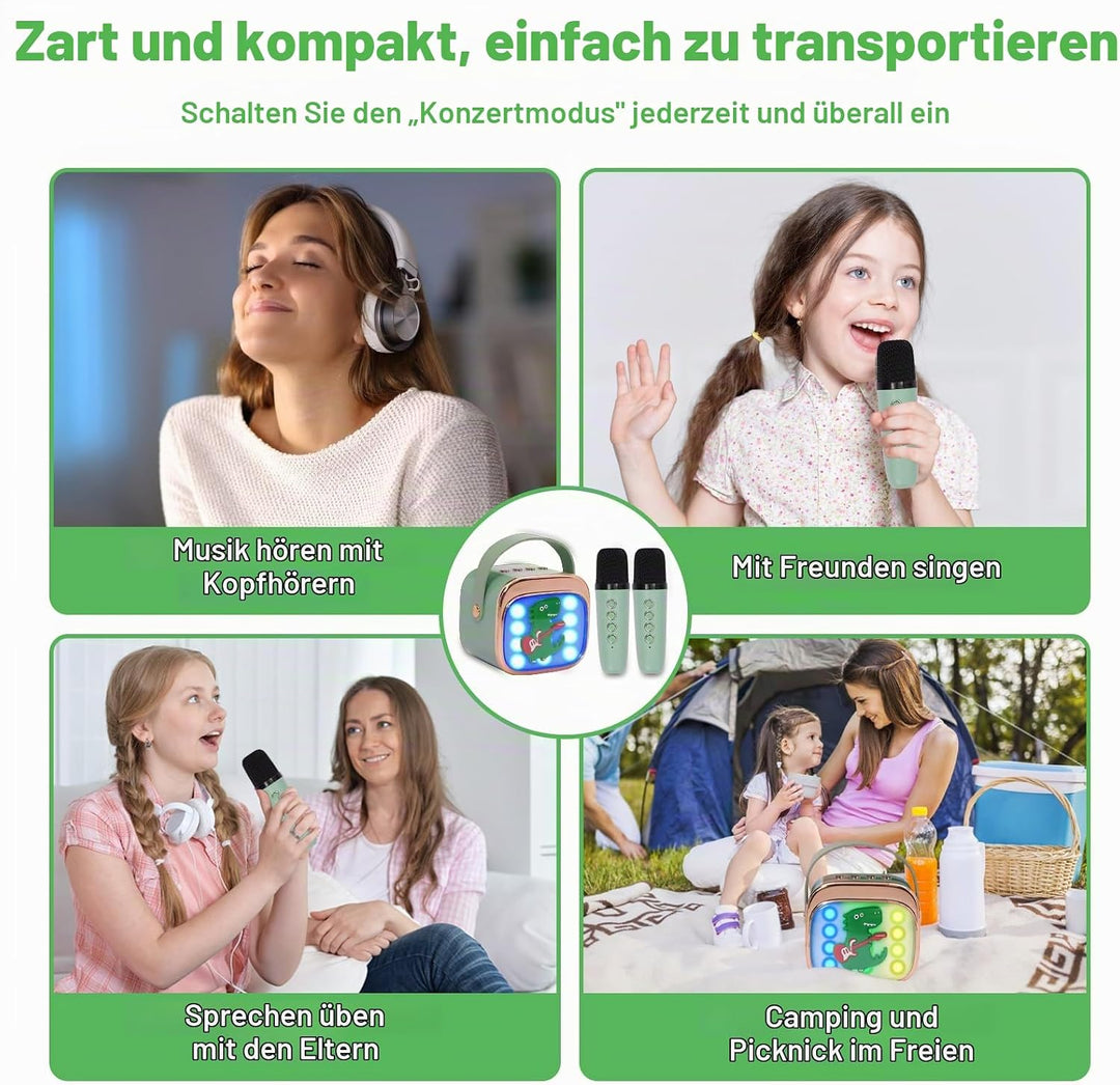 Karaoke Maschine Kind mit 2 Mikrofonen, Tragbarer Mikrofon, Mini Micro mit Stimmeffekten für Kind un