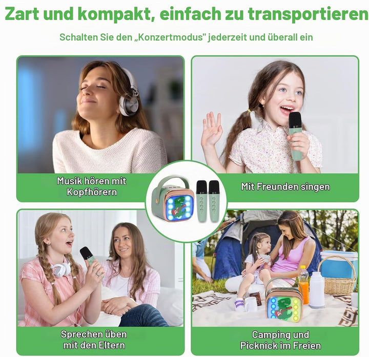 Karaoke Maschine Kind mit 2 Mikrofonen, Tragbarer Mikrofon, Mini Micro mit Stimmeffekten für Kind un