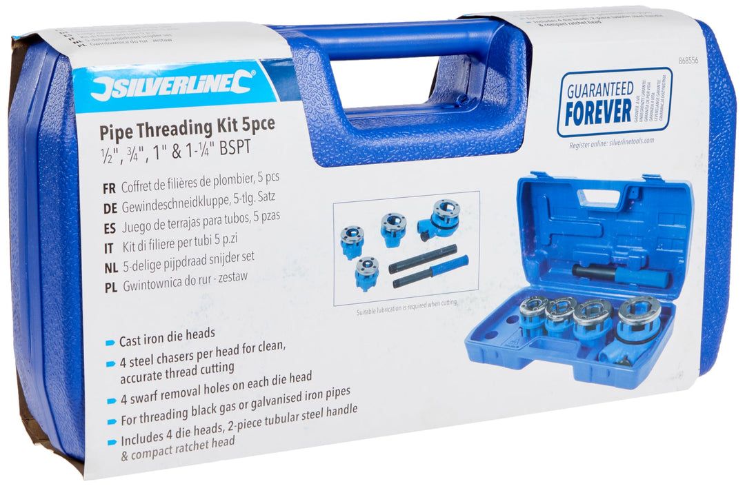 Silverline - Gewindeschneidkluppe, 5-tlg. Satz 1/2, 3/4, 1 u. 1 1/4 Zoll BSPT (868556) Single, Singl