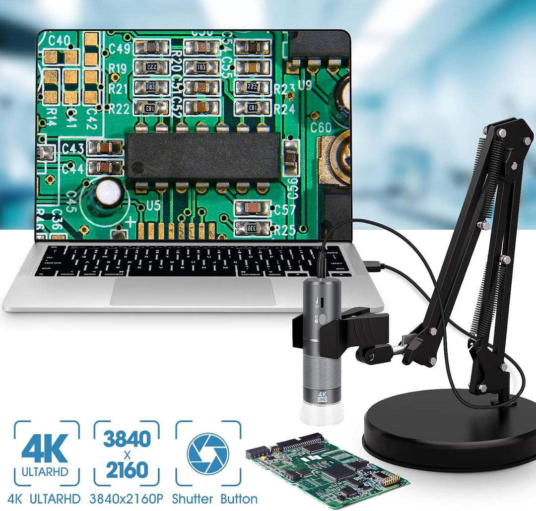 Ninyoon 4K WiFi Mikroskop mit Max 55cm Höhe Stand & Tischklemme, 50-1000X USB Digital Mikroskop 3840