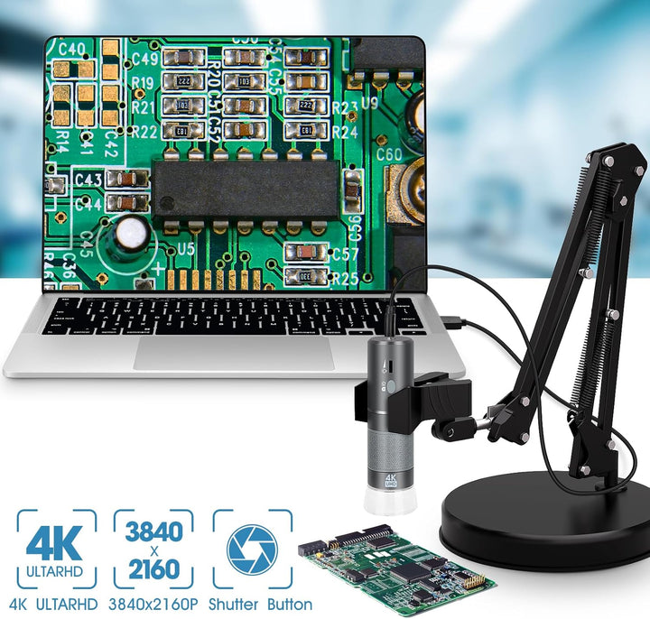 Ninyoon 4K WiFi Mikroskop mit Max 55cm Höhe Stand & Tischklemme, 50-1000X USB Digital Mikroskop 3840