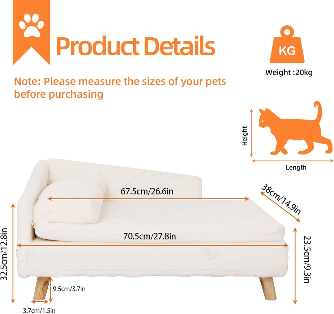 BingoPaw Luxus katzensofa Haustiersofa mit Rückenlehne Plüsch Kissen Holzbeinen, Hundesofa für klein
