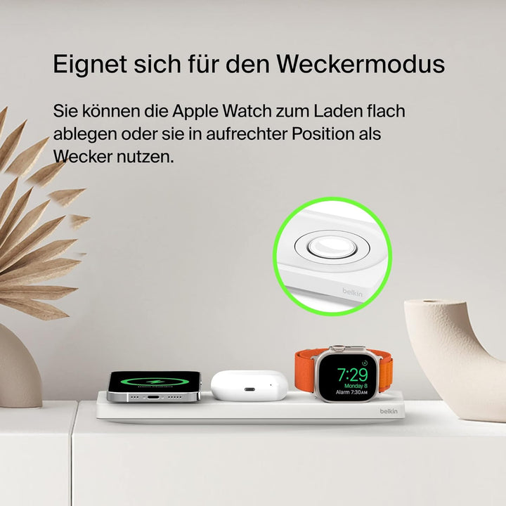 Belkin MagSafe drahtloses 3-in-1-Ladegerät, MFi-zertifiziertes Ladepad, MagSafe Ladestation für die