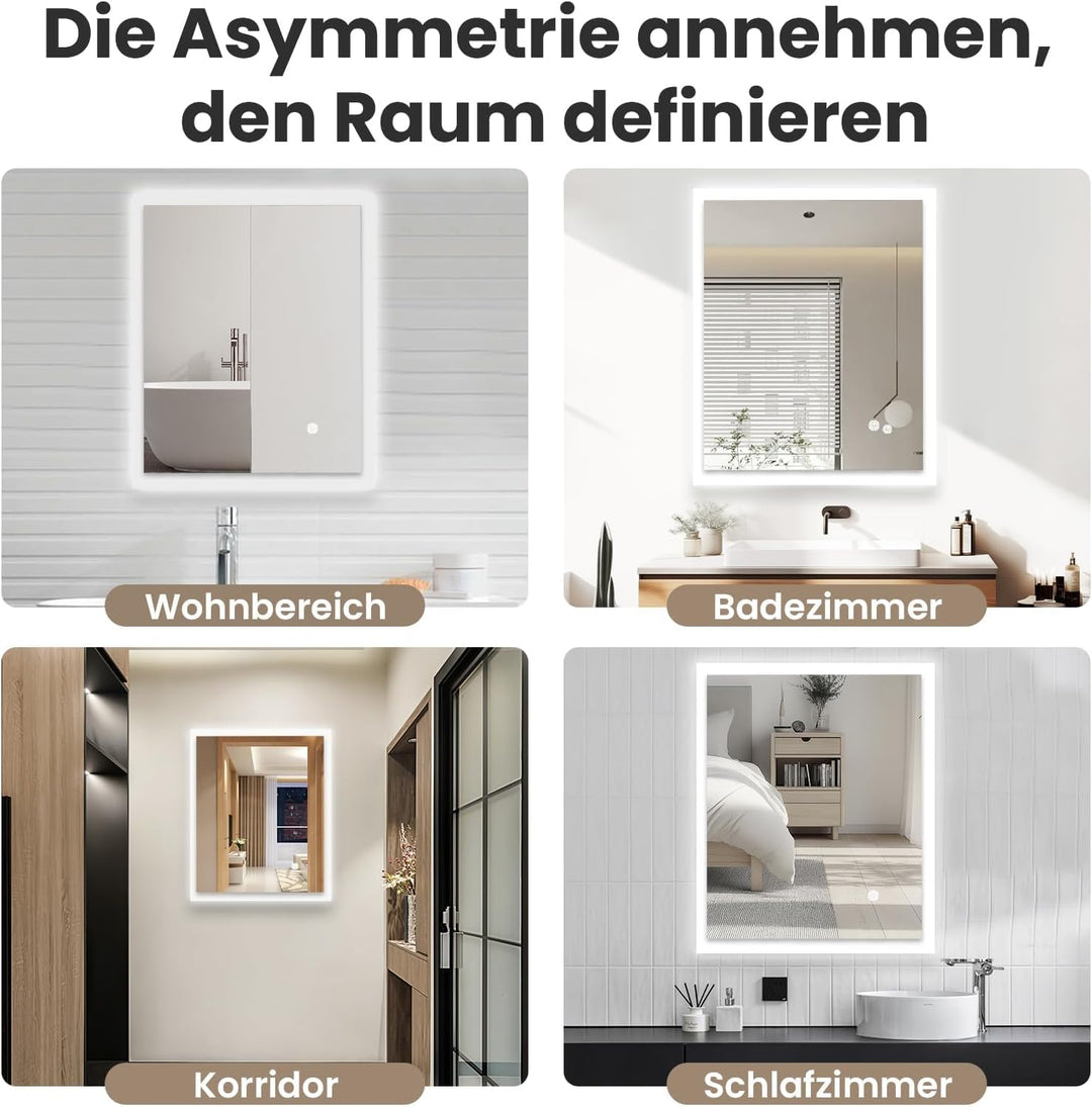 Trintion Badezimmerspiegel, 50x60cm LED Badspiegel mit Beleuchtung, Wandspiegel mit Touch-Schalter K