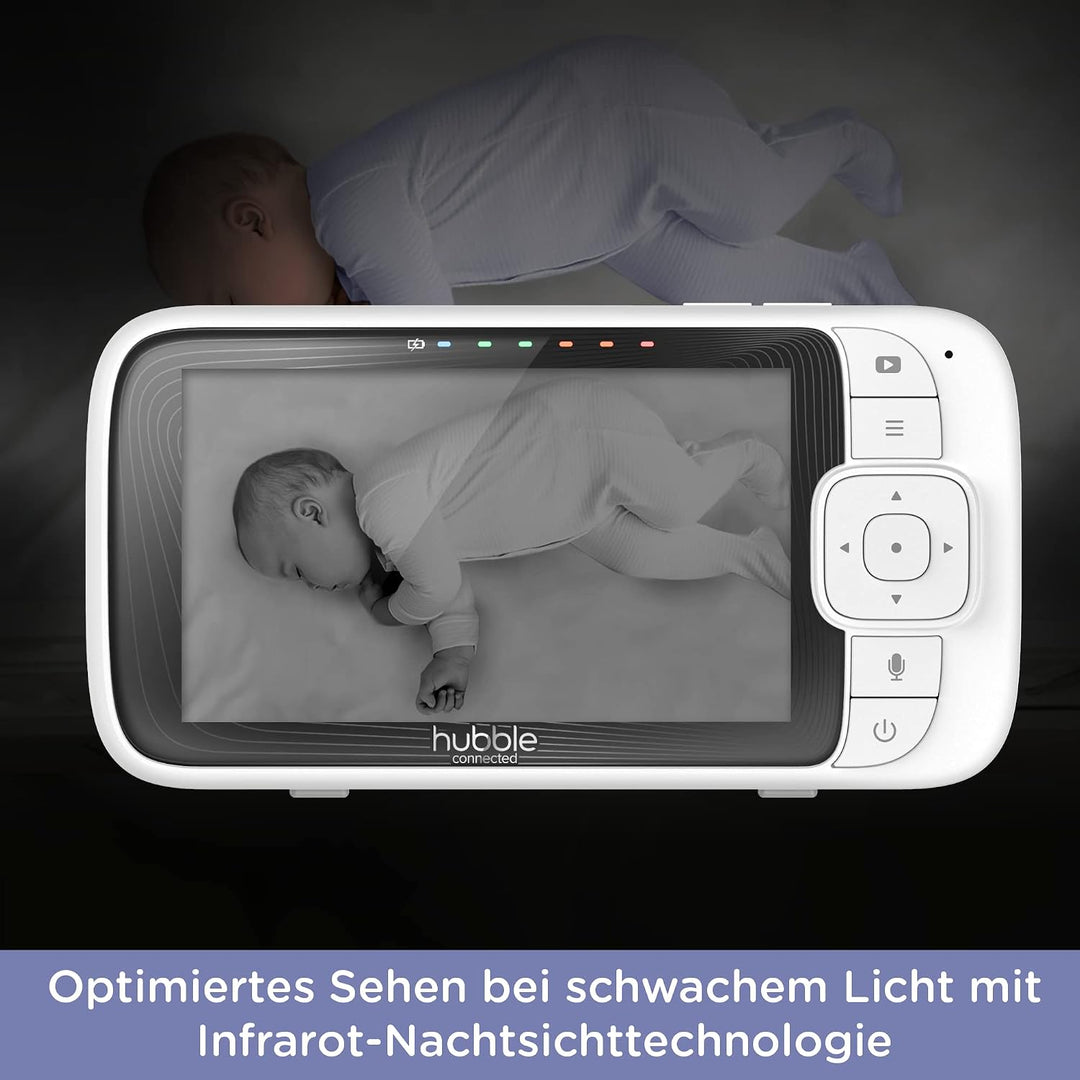 Hubble Connected Nursery Pal SkyView Baby Monitor with Camera, 5 Inch Screen, Cot Mount, 7 Colour Ni