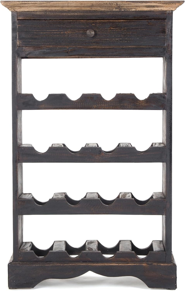 DESIGN DELIGHTS MASSIVHOLZ WEINREGAL Napoleon | 85x55cm(HxB), nostalgisches Flaschenregal mit Schubl