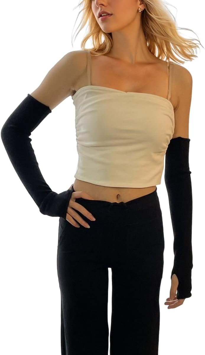 Prettystern Damen Kaschmir-Wolle Arm-Wärmer Lange Arm-stulpen Fingerlose Pulswärmer für Abendmode, L