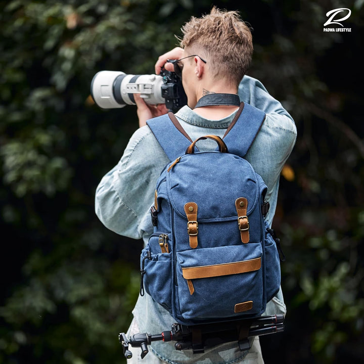 Padwa Lifestyle Kamerarucksack - Gewachstem Memory Canvas Kamerarucksack mit 16“ Laptop-/Objektivfac