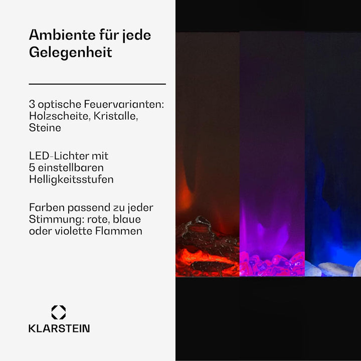Klarstein Elektrokamin, Elektro Heizungen für Wohnzimmer & Innenräume, Elektrischer Kamin mit LED Fl