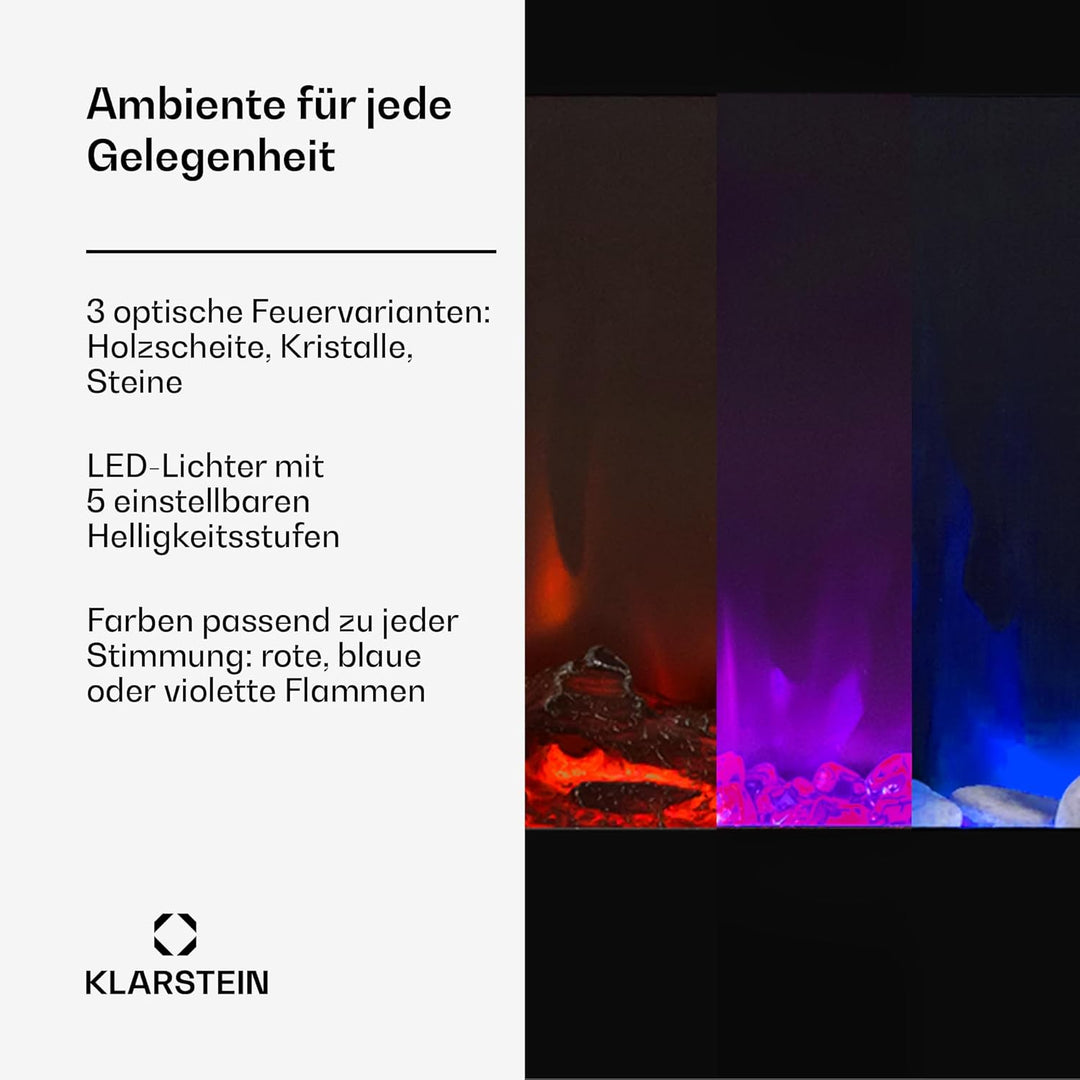 Klarstein Elektrokamin, Elektro Heizungen für Wohnzimmer & Innenräume, Elektrischer Kamin mit LED Fl