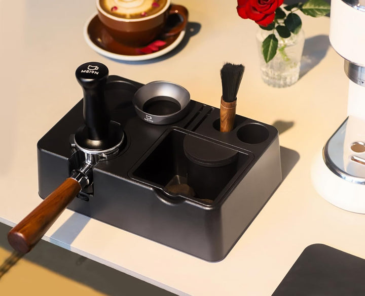 MEION Espresso-Tampingstation, abnehmbare Espresso-Klopfbox und Tamp-Station, 10-in-1-Espresso-Organ